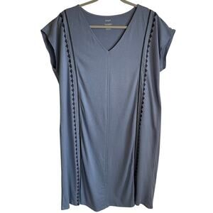 J. Jill Pure Jill Embroidered Cap Sleeve Shift Dress Sz L Blue V-Neck Coastal